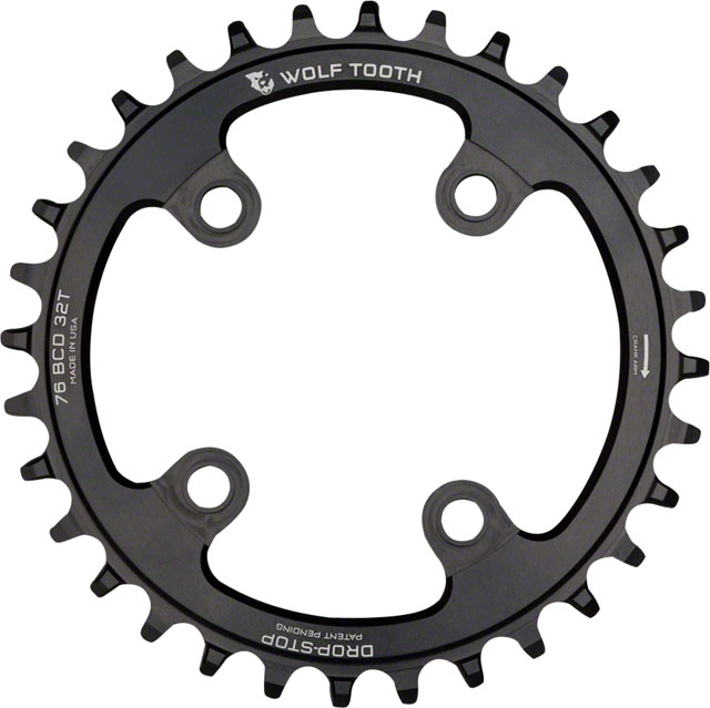 Wolf Tooth 76 BCD Chainring - 30t, 76 BCD, 4-Bolt, Drop-Stop A, Compatible with SRAM 76 BCD and Specialized Stout, Black