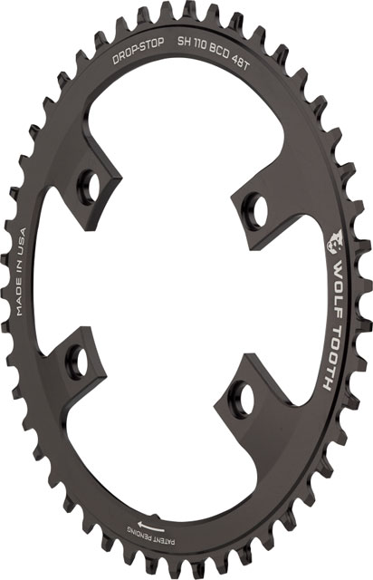 Wolf Tooth Shimano 110 Asymmetric BCD Chainring - 48t, 110 Asymmetric BCD, 4-Bolt, Drop-Stop B, For Shimano Cranks, Black