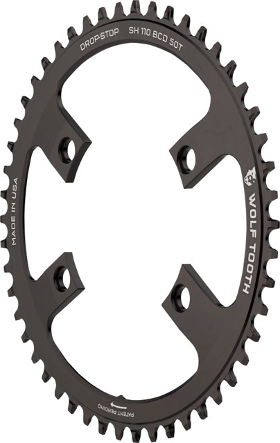 Wolf Tooth Shimano 110 Asymmetric BCD Chainring - 50t, 110 Asymmetric BCD, 4-Bolt, Drop-Stop B, For Shimano Cranks, Black