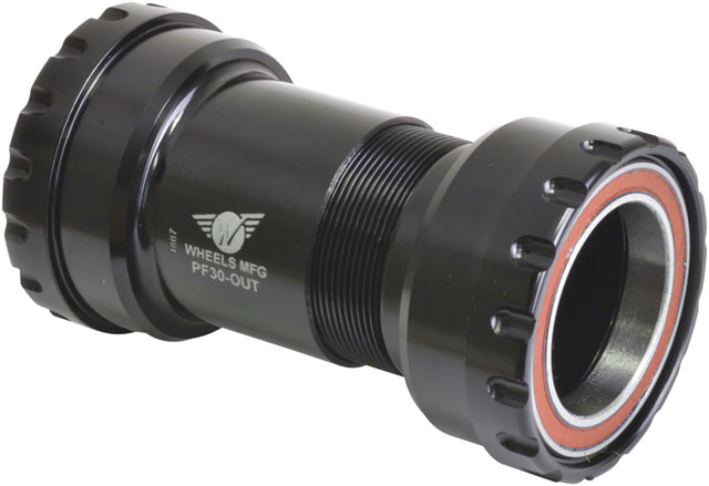 Wheels Manufacturing PF30 Outboard Bottom Bracket - For 30mm Spindle, ABEC-5 Angular Contact Bearings, PressFit Thread Together, Black