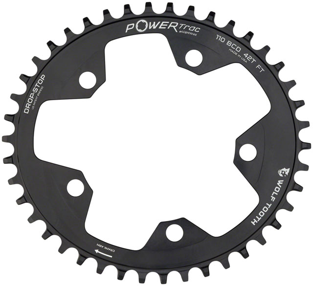 Wolf Tooth Elliptical 110 BCD Chainring - 40t, 110 BCD, 5-Bolt, Drop-Stop B, 10/11/12-Speed Eagle and Flattop Compatible, Black