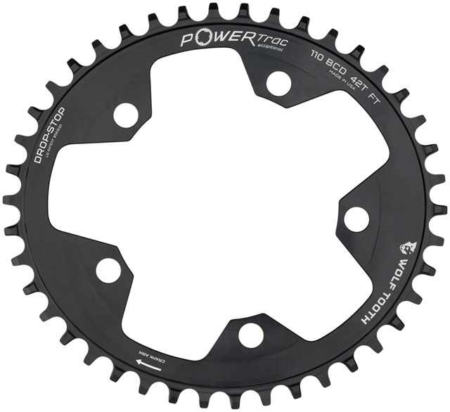 Wolf Tooth Elliptical 110 BCD Chainring - 42t, 110 BCD, 5-Bolt, Drop-Stop B, 10/11/12-Speed Eagle and Flattop Compatible, Black
