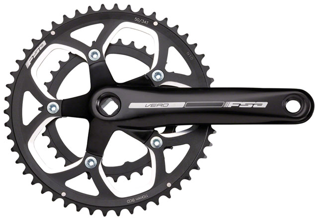 Full Speed Ahead Vero Compact Crankset - 170mm, 9-Speed, 50/34t, 110 BCD, Square Taper JIS Spindle Interface, Black