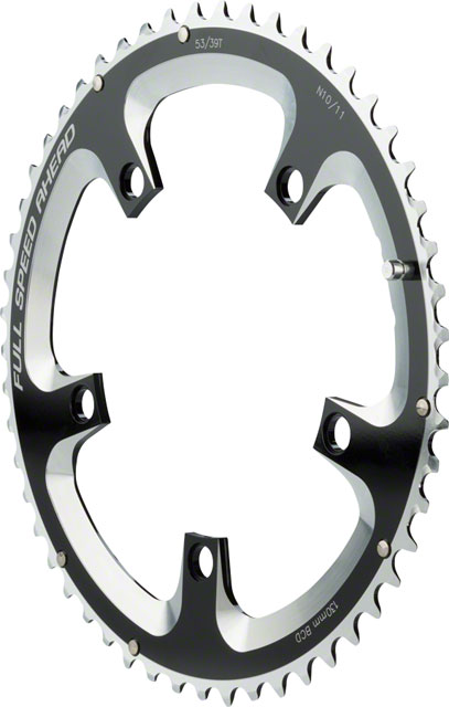 Full Speed Ahead Super Road Chainring - 53t, 130 BCD, 5-Bolt, Aluminum, N10/N11, Black/Silver