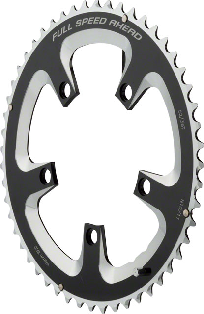 Full Speed Ahead Super Road Chainring - 52t, 110 BCD, 5-Bolt, Aluminum, N11, Black/Silver