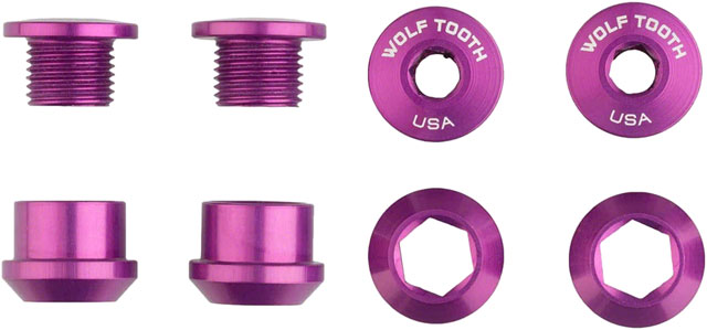 Wolf Tooth 1x Chainring Bolt Set - 6mm, Dual Hex Fittings, Set/4, Ultraviolet Purple