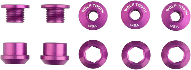 Wolf Tooth 1x Chainring Bolt Set - 6mm, Dual Hex Fittings, Set/5, Ultraviolet Purple