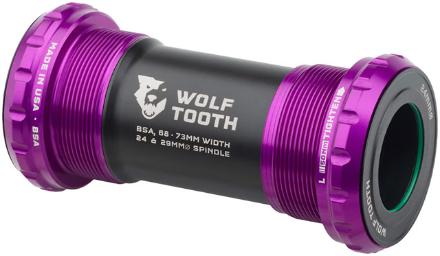 Wolf Tooth Bottom Bracket - English (BSA), 68/73mm, For 24mm Spindle, Ultraviolet Purple