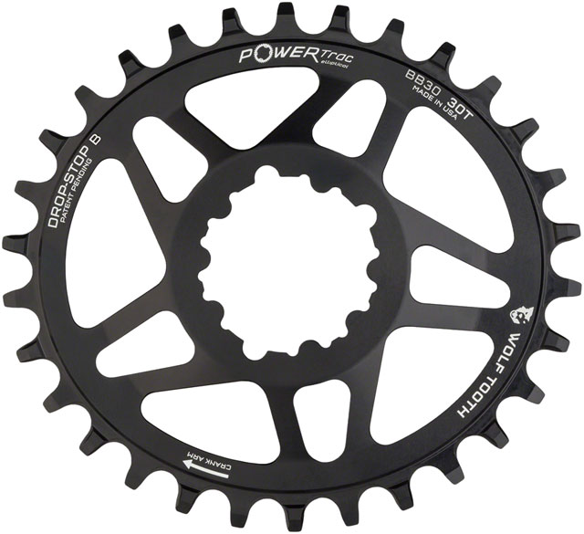 Wolf Tooth Elliptical Direct Mount Chainring - 30t, SRAM Direct Mount, Drop-Stop B, For SRAM BB30 Short Spindle Cranks, 0mm Offset, Black