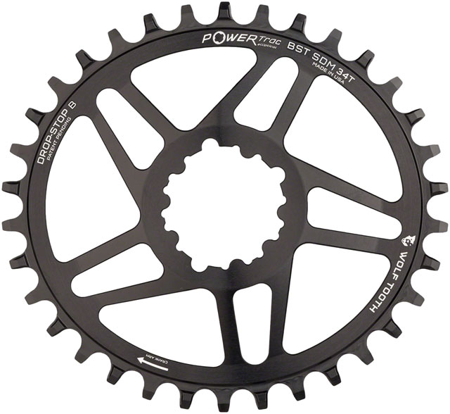 Wolf Tooth Elliptical Direct Mount Chainring - 34t, SRAM Direct Mount, Drop-Stop B, For SRAM 3-Bolt Boost Cranksets, 3mm Offset, Black
