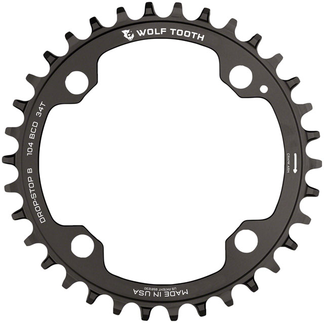 Wolf Tooth 104 BCD Chainring - 34t, 104 BCD, 4-Bolt, Drop-Stop B, Black