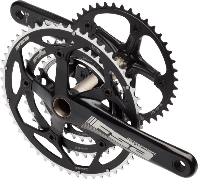 Full Speed Ahead Gossamer Tandem Rear Crankset - 172.5mm, 10-Speed, 52/39/30t, 130/74 BCD, Full Speed Ahead MegaExo Spindle Interface, Black
