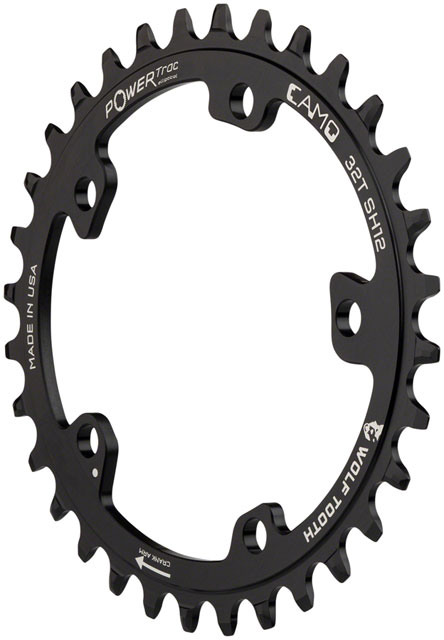 Wolf Tooth CAMO Aluminum Elliptical Chainring - 32t, Wolf Tooth CAMO Mount, Drop-Stop ST, Requires 12-Speed HG+ Chain, Black