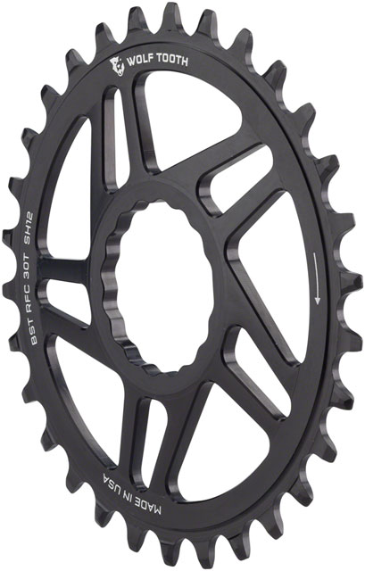 Wolf Tooth Direct Mount Chainring - 30t, RaceFace CINCH Direct Mount, Boost, 3mm Offset, Drop-Stop ST, Requires 12-Speed HG+ Chain, Black