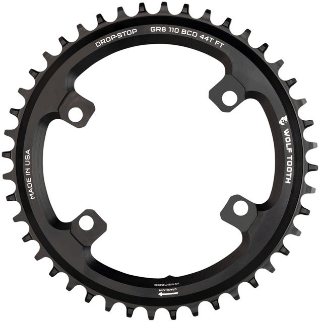 Wolf Tooth Shimano 110 Asymmetric BCD Chainring - 42t, 110 Asymmetric BCD, 4-Bolt, Drop-Stop B, For Shimano GRX Cranks, Black