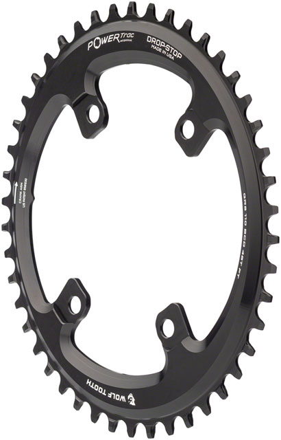 Wolf Tooth Elliptical Shimano 110 Asymmetric BCD Chainring - 46t, 110 Asymmetric BCD, 4-Bolt, Drop-Stop B, For Shimano GRX Cranks, Black