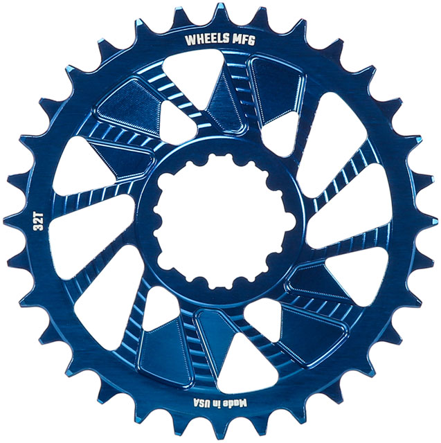 Wheels Manufacturing Direct Mount Chainring - 32t, SRAM 3-Bolt Direct Mount, 3mm Offset, Compatible with Hyperglide+ Chain, Blue