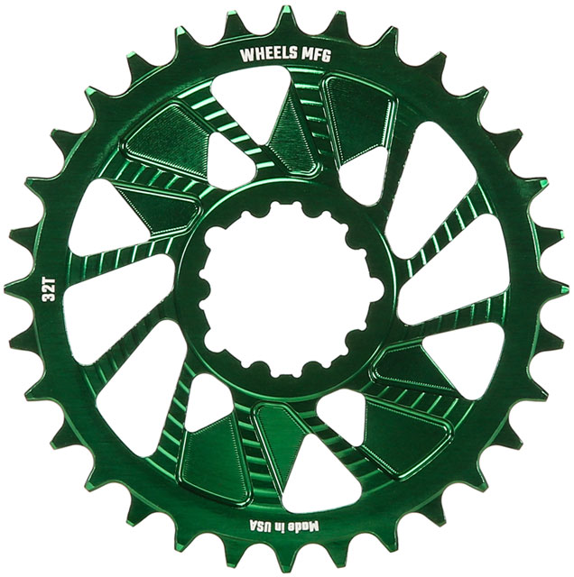 Wheels Manufacturing Direct Mount Chainring - 32t, SRAM 3-Bolt Direct Mount, 3mm Offset, Compatible with Hyperglide+ Chain, Green