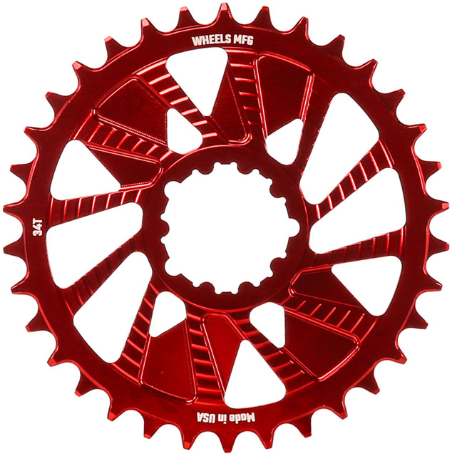 Wheels Manufacturing Direct Mount Chainring - 34t, SRAM 3-Bolt Direct Mount, 3mm Offset, Compatible with Hyperglide+ Chain, Red