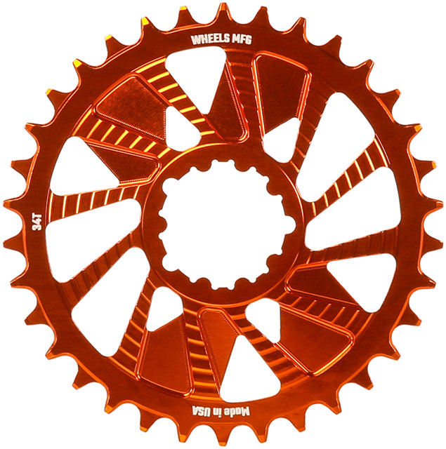 Wheels Manufacturing Direct Mount Chainring - 34t, SRAM 3-Bolt Direct Mount, 3mm Offset, Compatible with Hyperglide+ Chain, Orange