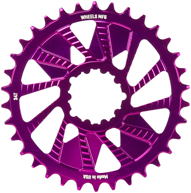 Wheels Manufacturing Direct Mount Chainring - 34t, SRAM 3-Bolt Direct Mount, 3mm Offset, Compatible with Hyperglide+ Chain, Purple