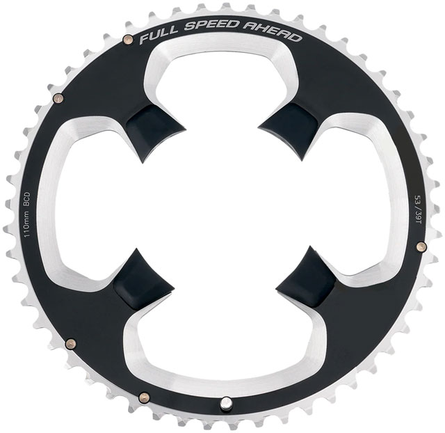 FSA PowerBox Road Chainring, 1x 53T Tooth Count, 110BCD Asymmetric Bolt Pattern, 4-Bolt Interface – Black