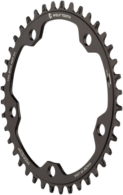 Wolf Tooth 130 BCD Road and Cyclocross Chainring - 38t, 130 BCD, 5-Bolt, Drop-Stop B, 10/11/12-Speed Eagle and Flattop Compatible, Black