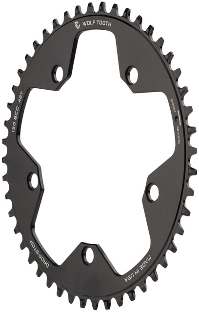 Wolf Tooth 130 BCD Road and Cyclocross Chainring - 48t, 130 BCD, 5-Bolt, Drop-Stop B, 10/11/12-Speed Eagle and Flattop Compatible, Black