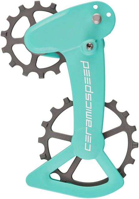 CeramicSpeed OSPW X Pulley Wheel System for Shimano XT/XTR 1x12 - Coated Races, Alloy Pulley, Carbon Cage, Turquoise/Silver Cerakote