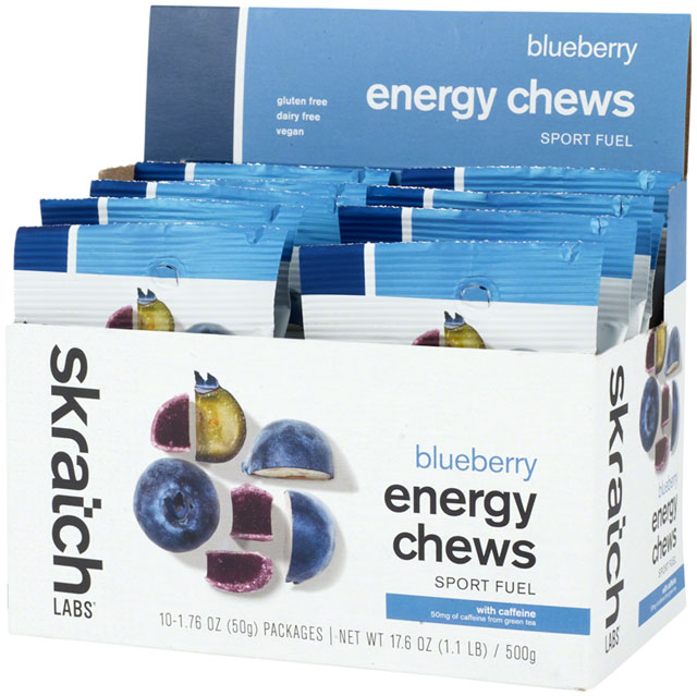 Skratch Labs Energy Chews Sport Fuel - Blueberry, With Caffiene, Box of 10