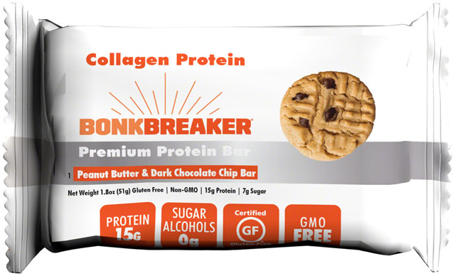 Bonk Breaker Collagen Protein Bars - Peanut Butter and Dark Chocolate Chip, Box of 12