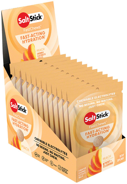 Saltstick Fastchews Chewable Electrolyte Tablets POP: Box of 12 Packets, Perfectly Peach