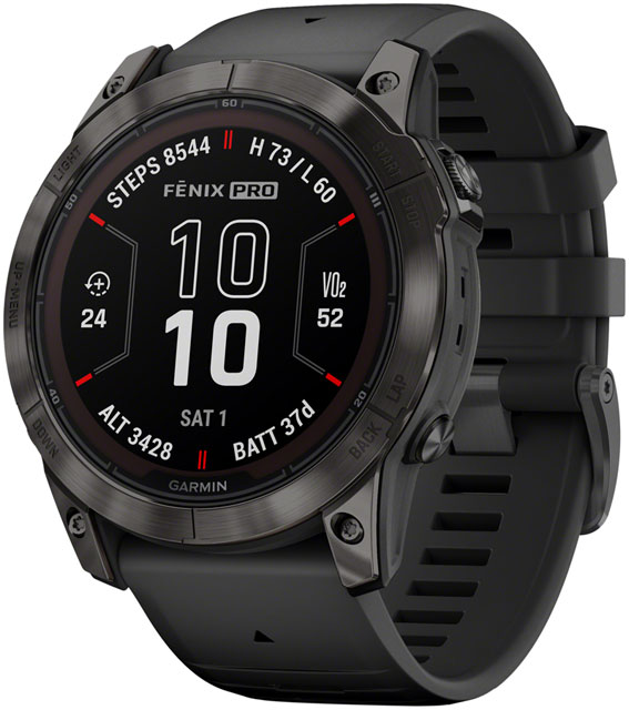 Garmin fenix 7X Pro Sapphire Solar Smartwatch - 51mm, Carbon Gray DLC Titanium Case, Black Band