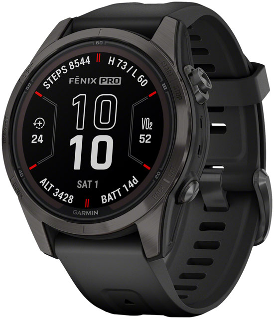 Garmin fenix 7S Pro Sapphire Solar Smartwatch - 42mm, Carbon Gray DLC Titanium Case, Black Band