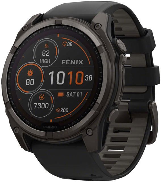 Garmin fenix 8 Smartwatch - 51mm, Solar, Sapphire, Carbon Gray DLC Titanium with Black/Pebble Gray Silicone