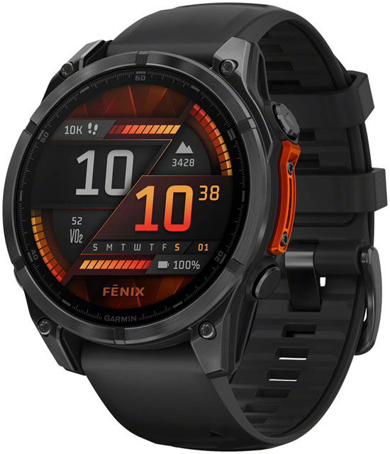 Garmin fenix 8 Smartwatch - 47mm, AMOLED, Sapphire, Carbon Gray DLC Titanium with Black/Pebble Gray Silicone, *Missing Outer Package