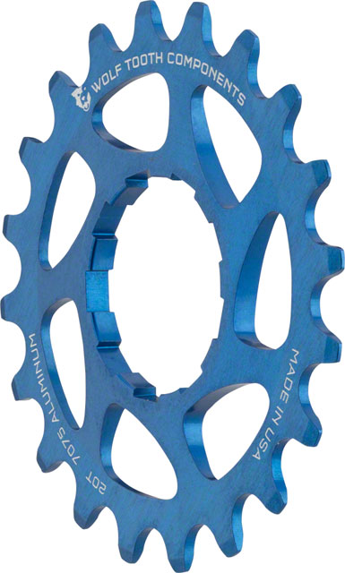 Wolf Tooth Single Speed Aluminum Cog - 20t, Compatible with 3/32" Chains, Blue