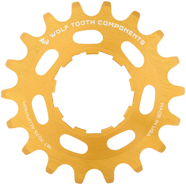 Wolf Tooth Single Speed Aluminum Cog - 18t, Compatible with 3/32" Chains, Gold