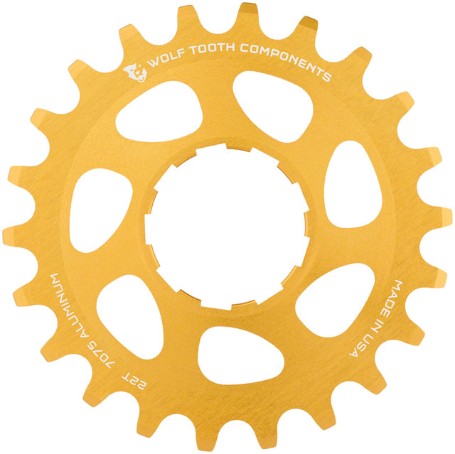 Wolf Tooth Single Speed Aluminum Cog - 22t, Compatible with 3/32" Chains, Gold
