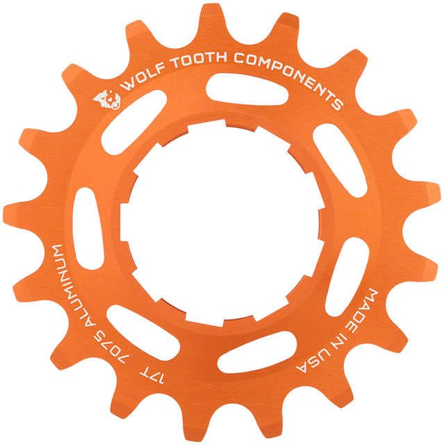Wolf Tooth Single Speed Aluminum Cog - 17t, Compatible with 3/32" Chains, Orange