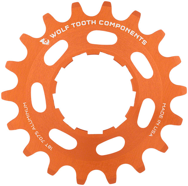Wolf Tooth Single Speed Aluminum Cog - 18t, Compatible with 3/32" Chains, Orange