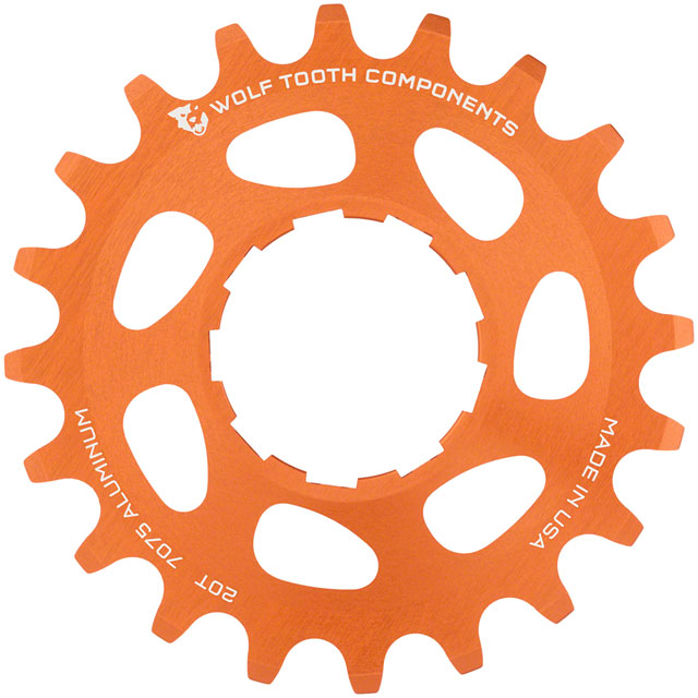 Wolf Tooth Single Speed Aluminum Cog - 20t, Compatible with 3/32" Chains, Orange