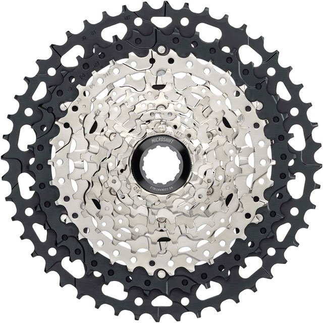 microSHIFT Advent MX G-Series Cassette - 10-Speed, 11-48t, Aluminum Spider, Silver/Black, For HG Driver