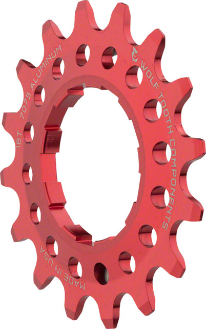 Wolf Tooth Single Speed Aluminum Cog - 16t, Compatible with 3/32" Chains, Red