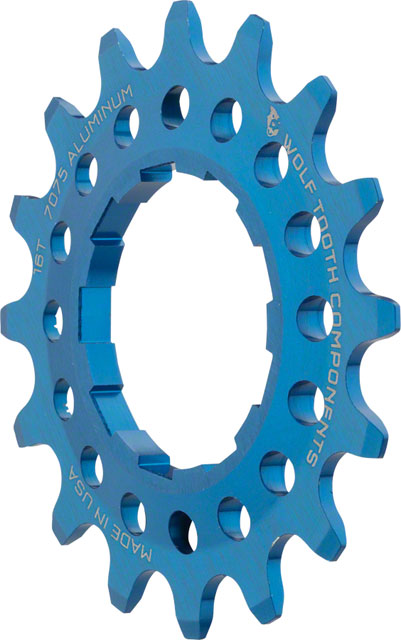 Wolf Tooth Single Speed Aluminum Cog - 16t, Compatible with 3/32" Chains, Blue