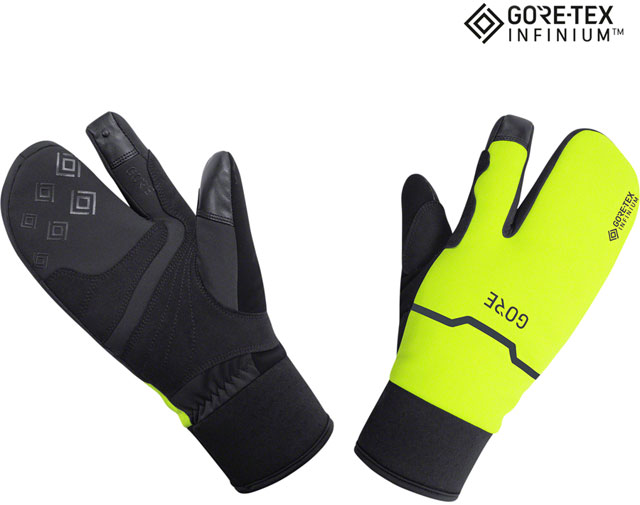 Gorewear Gore Tex Windstopper Infinium Thermo Split Gloves - Black/Neon Yellow, Lobster Style, Small