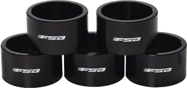 Full Speed Ahead 1-1/8"x20mm Headset Spacers Black Alloy with Logo Bag of 5