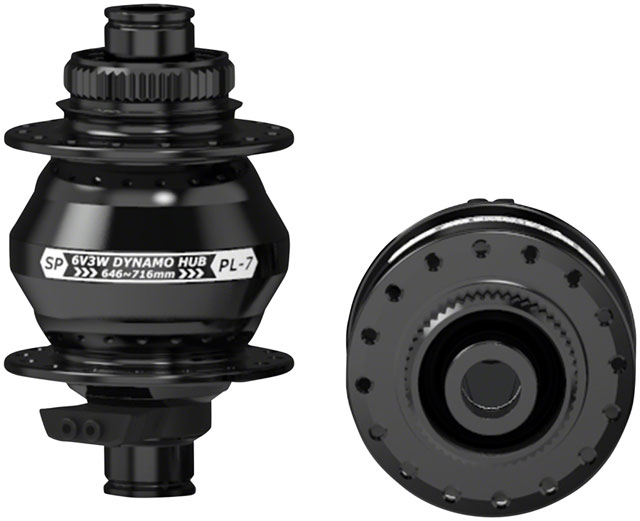 SP 7 Series Dynamo Front Hub - PL-7,  6V 3W, 12 x 100mm, Centerlock, 32H, Black