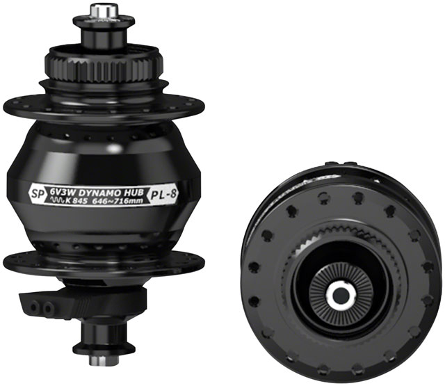 SP 8 Series Dynamo Front Hub - PL-8, 6V- 3W, QR x 100mm, Centerlock, 32H, Black