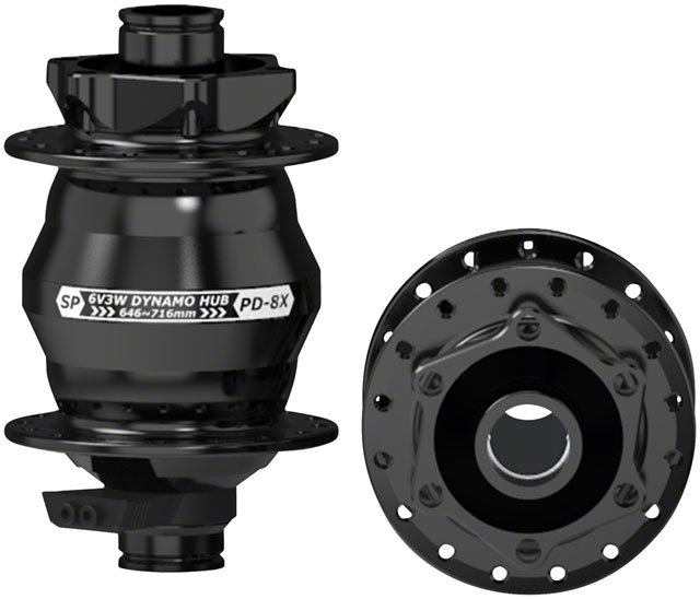 SP 8X Series Dynamo Front Hub - PD-8X-110 6V- 3W, 15 x 110mm, 6-Bolt, 32H, Black